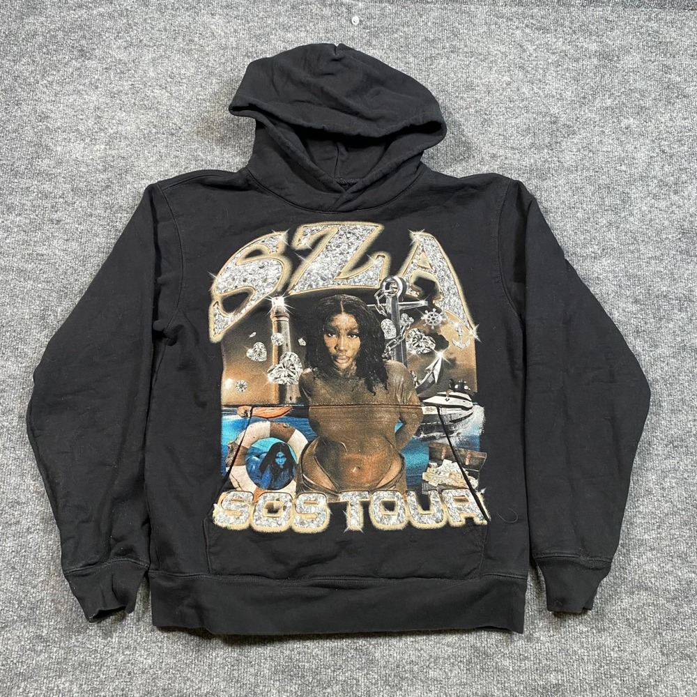 SZA SOS Tour Hoodie Mens Small Black Graphic Pullover Top Dawg‎ Entertainment